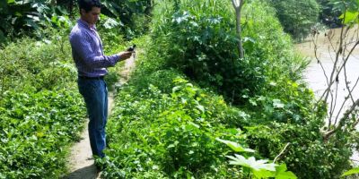 Senda en la ribera del Río Grande de Chone, Ecuador.