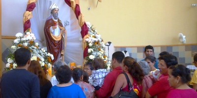 Honores a San Agustín en el templo de Calceta, Cantón Bolívar. Manabí, Ecuador.
