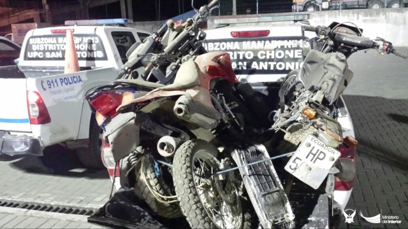 Motocicletas recuperadas en Chone por la Policía nacional. Manabí, Ecuador.