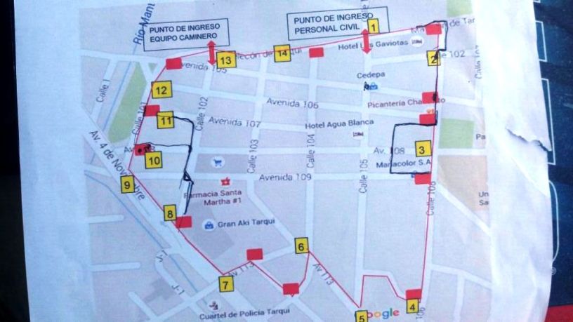 Plano de la "zona cero" devastada en Tarqui, Manta. Manabí, Ecuador.