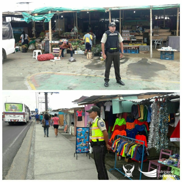 Vigilancia policial en mercadillos de la ciudad de Manta. Manabí, Ecuador.