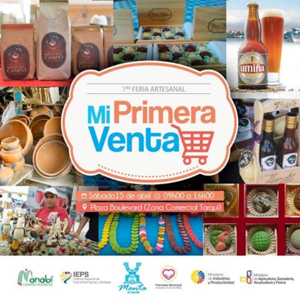 Afiche promocional de la feria de artesanías "Mi primera venta", Manta. Manabí, Ecuador.