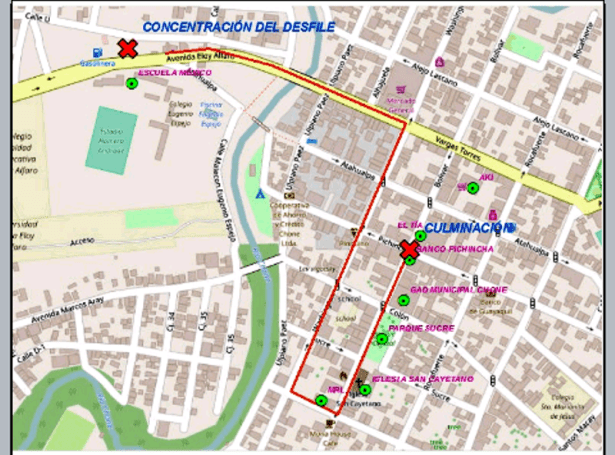 Mapa recorrido desfile Chone
