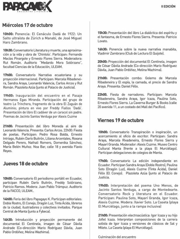 Agenda II Encuentro Literario Papagayo K