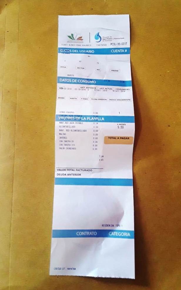 Factura electrónica del consumo de agua potable en el Cantón Montecristi. Manabí, Ecuador.