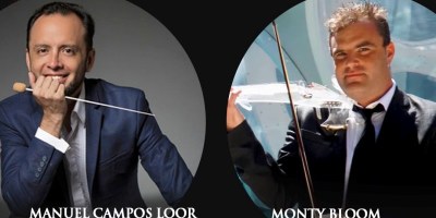 Manuel Campos Loor, director de orquesta, y Monty Bloom, violinista. / FOTO: Fundación Garza Roja / Guayaquil