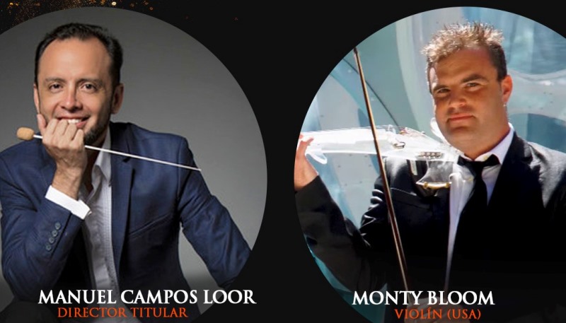 Manuel Campos Loor, director de orquesta, y Monty Bloom, violinista. / FOTO: Fundación Garza Roja / Guayaquil