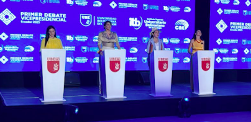 Captura de pantalla del debate vicepresidencial ecuatoriano 2025.