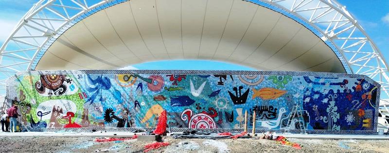 Mural Riqueza Marina, en escenario de Mega Parque Centenario de Manta, Ecuador. / FOTO: J.S.R. / Manta