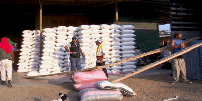 Arroz ensacado, almacenado en piladora ecuatoriana. / FUENTE: MAG (Tomada del sitio web oficial)