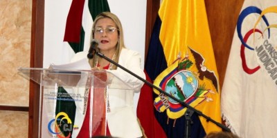 Teddy Ponce, directora provincial del Consejo de la Judicatura en Manabí, durante su rendición de cuentas de la gestión 2025. / FUENTE: CJ Portoviejo