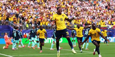 Futbolistas de selección ecuatoriana celebrando su triunfo sobre Alemania en el Mundial 2026.
