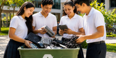 Estudiantes en Guayaquil participan en campaña recolección desechos eléctricos y electrónicos. / FUENTE: Gtrees