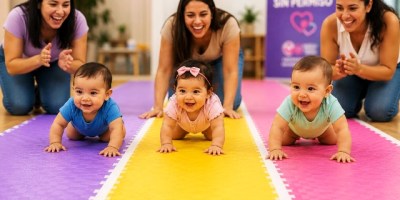 Bebés gateando en prueba pública, Guayaquil. / FUENTE: Mamantón 2026