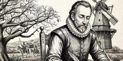 Miguel de Cervantes, autor de la obra literaria El Quijote (Ilustración proporcionada por el Club de Lectura El Quijote, Manta-Ecuador).
