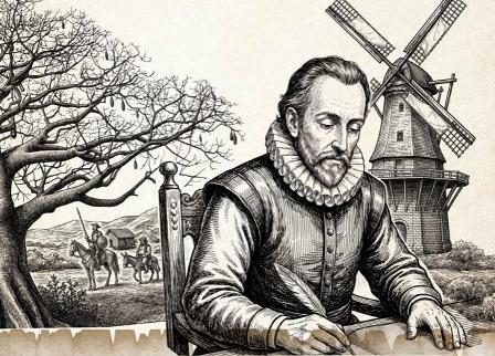 Miguel de Cervantes, autor de la obra literaria El Quijote (Ilustración proporcionada por el Club de Lectura El Quijote, Manta-Ecuador).